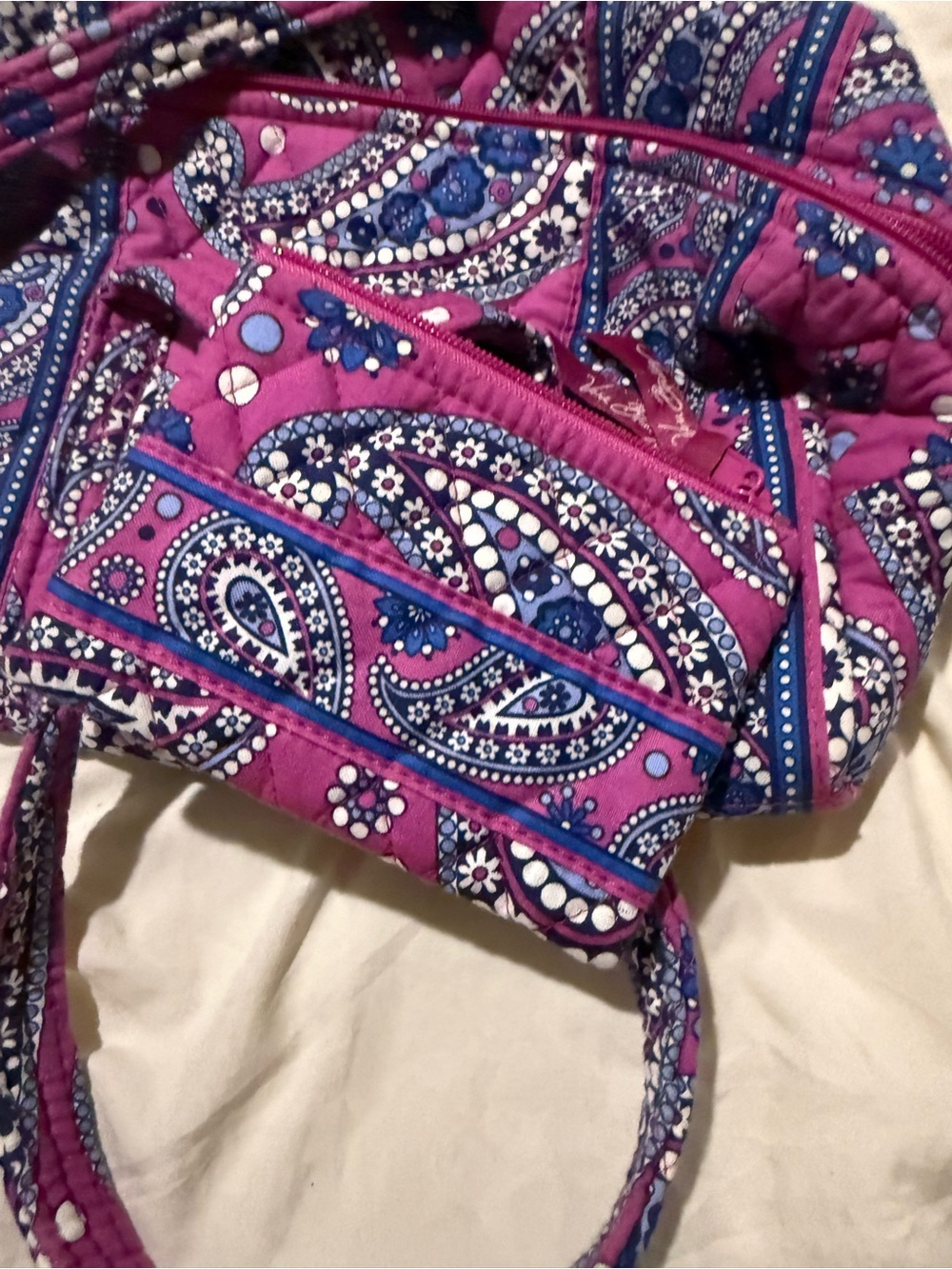 Vera Bradley Pink Paisley Shoulder Bag with Matching Cosmetic Pouch - Picture 10 of 10